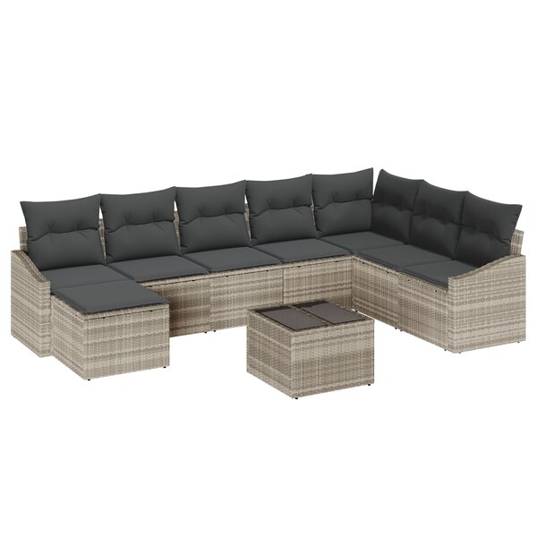 vidaXL Ensemble de salle à manger de jardin 9 pièces avec coussins en rotin gris poly