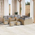 vidaXL Ensemble de canapé de jardin de 14 pièces avec coussins en rotin poly beige Acacia