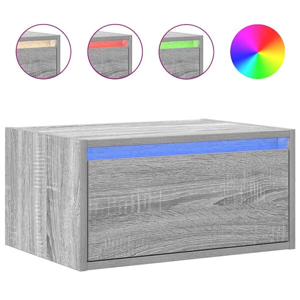 vidaXL Table de chevet murale avec lumières LED sonoma gris