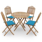 vidaXL Mobilier à dîner d'extérieur pliable 5 Pièces avec coussins Bambou
