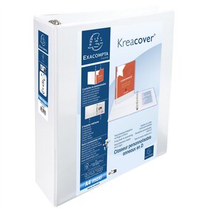 Classeur PP personnalisable Kreacover - 4 anneaux en D 60mm - A4 maxi - Blanc EXACOMPTA