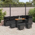 vidaXL Ensemble de canapé de jardin avec coussin 10 Pièces Noir