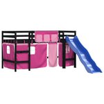 vidaXL Lit mezzanine enfants et rideaux rose 90x200cm bois pin massif