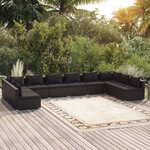 vidaXL Salon de jardin 10 Pièces avec coussins Résine tressée Noir