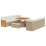 Set de sofa de jardin 11 pièces avec coussins Beige Poly Rattan Acacia