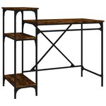 Bureau table poste de travail meuble d'ordinateur informatique étude avec étagères chêne 105 x 50 x 90 cmbois d'ingénierie et fer brun 02_0023484