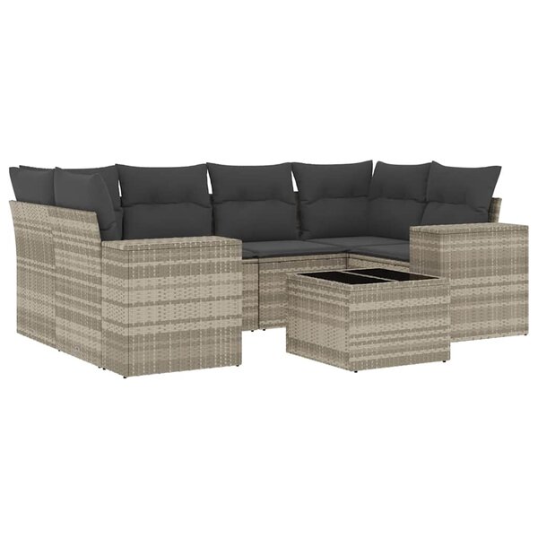 vidaXL Salon de jardin avec coussins 7 Pièces gris clair résine tressée