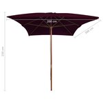 vidaXL Parasol d'extérieur avec mât en bois Rouge bordeaux 200x300 cm