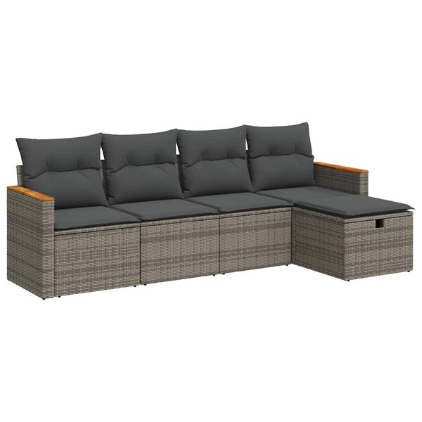 vidaXL Salon de jardin 5 Pièces avec coussins gris résine tressée