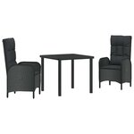 vidaXL Ensemble de salle à manger pour jardin 3 Pièces Noir polyrotin
