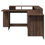 Bureau table poste de travail meuble d'ordinateur informatique étude et lumières LED chêne bois d'ingénierie brun 02_0023796