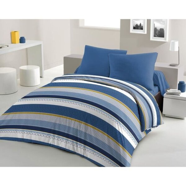 Parure de couette microfibre - 1 housse de couette 220 x 240 cm + 2 taies d'oreiller 63 x 63 cm - Bleu