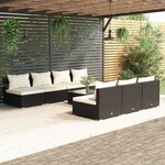 vidaXL Salon de jardin 8 Pièces avec coussins résine tressée noir