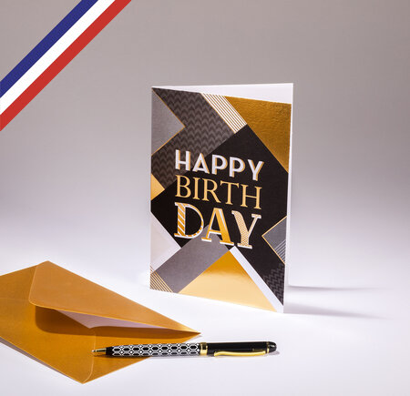 Carte double very chic créée et imprimée en france - happy birthday - typo graphique