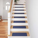 vidaXL Tapis d'escalier auto-adhésifs Rayé 15 Pièces Bleu 65 x 21 x 4 cm