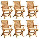 vidaXL Chaises de jardin avec coussins crème lot de 6 Bois teck massif