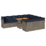 vidaXL Salon de jardin 11 Pièces avec coussins gris résine tressée