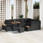 Ensemble de canapé de jardin vidaXL 12 pièces avec coussins Noir Poly Rattan Acacia