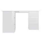 Bureau table poste de travail meuble d'ordinateur informatique étude d'angle brillant 145 x 100 x 76 cm bois d'ingénierie blanc 02_0023668