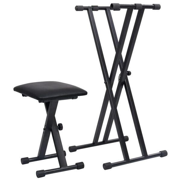 vidaXL Kit de support de clavier à empattement double et tabouret Noir