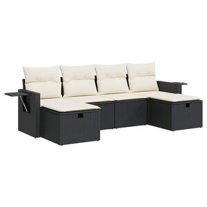 vidaXL Salon de jardin 6 Pièces avec coussins noir résine tressée