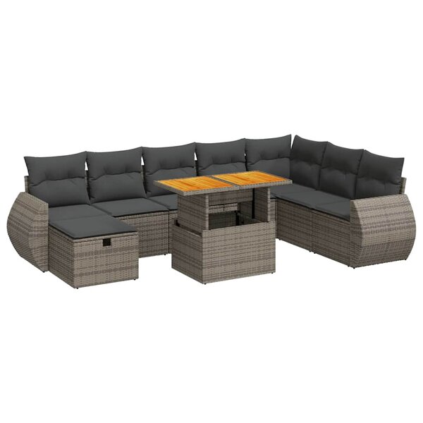vidaXL Salon de jardin avec coussins 9 Pièces gris résine tressée acacia