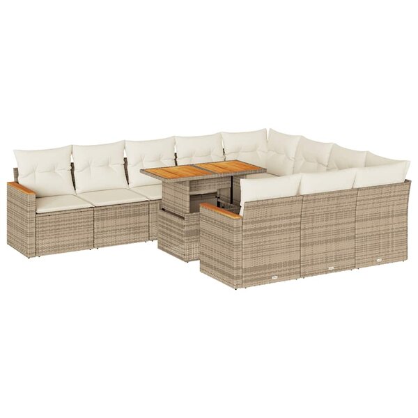 vidaXL Salon de jardin 11Pièces avec coussins beige résine tressée acacia