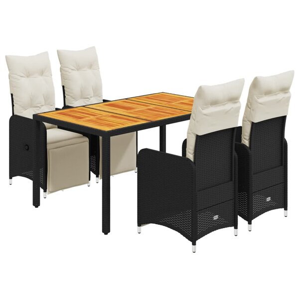 vidaXL Ensemble de bistro de jardin 5 Pièces coussins noir poly rotin