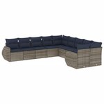 vidaXL Salon de jardin 10 Pièces avec coussins gris résine tressée