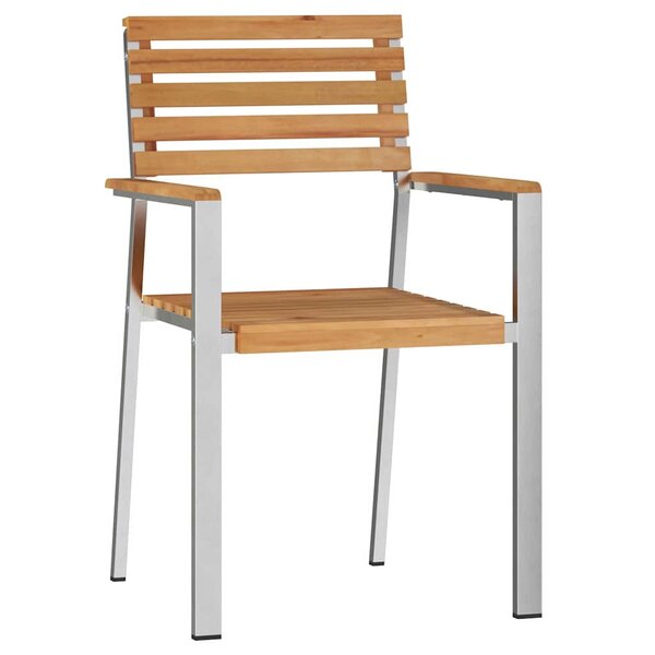 vidaXL Chaise de jardin 4 pc Bois Teck Massif et Acier Inoxydable