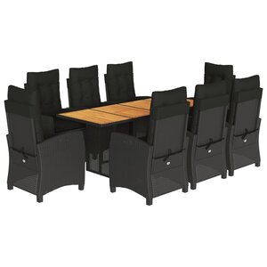 vidaXL Ensemble à manger de jardin 9Pièces coussins noir résine tressée
