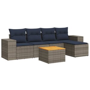 vidaXL Salon de jardin 6 Pièces avec coussins gris résine tressée