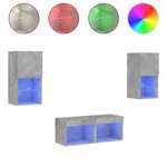 vidaXL Meuble TV muraux 4 Pièces avec lumières LED gris béton