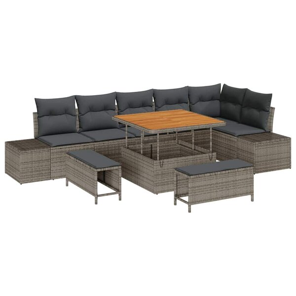 vidaXL Ensemble de canapé de jardin avec coussin 9 Pièces Gris Poly rotin
