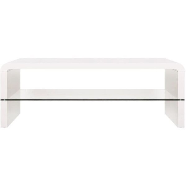 Table basse rectangulaire - Blanc laqué- Contemporain - Avec 1 étagere en verre - 120 x 60 x 40 cm - BELLA