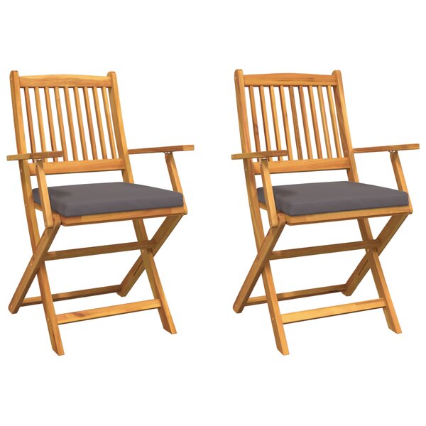 Chaises de jardin pliantes vidaXL avec coussin gris 2 pièces en bois d'acacia solide
