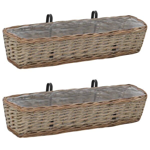 vidaXL Jardinières de balcon 2 Pièces osier avec revêtement en PE 80 cm