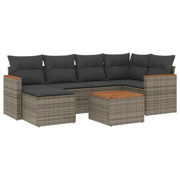 vidaXL Salon de jardin avec coussins 7 Pièces gris résine tressée