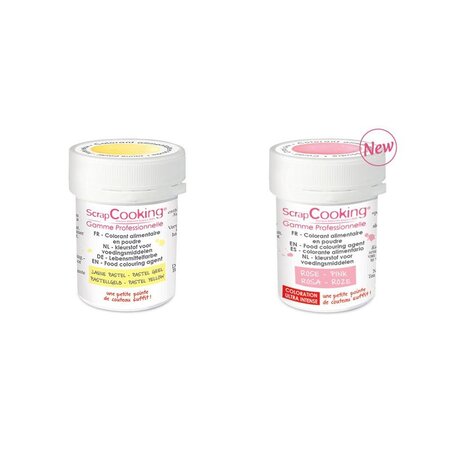 2 colorants alimentaires en poudre - rose poudré-jaune pastel