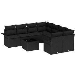 vidaXL Ensemble de canapé de jardin avec coussin 9 Pièces Noir