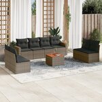 vidaXL Salon de jardin 9 Pièces avec coussins gris résine tressée