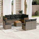 vidaXL Salon de jardin 9 Pièces avec coussins gris résine tressée