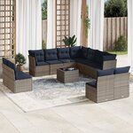 vidaXL Salon de jardin avec coussins 12 Pièces gris résine tressée