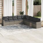 vidaXL Salon de jardin 9 Pièces avec coussins gris résine tressée