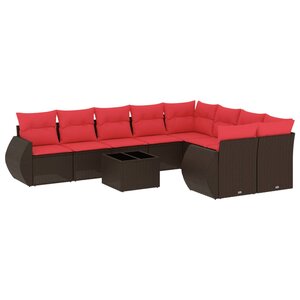 vidaXL Salon de jardin 10 Pièces avec coussins marron résine tressée