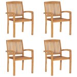 vidaXL Chaises de jardin empilables lot de 4 Bois de teck solide
