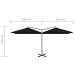 vidaXL Parasol double avec mât en acier Noir 600x300 cm