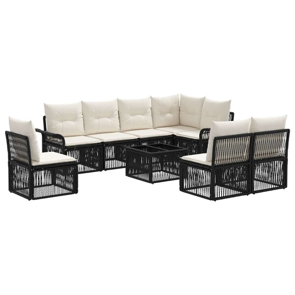 vidaXL Ensemble de canapé de jardin 9 Pièces Noir polyrotin