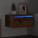 vidaXL Table de chevet murale avec lumières LED vieux bois