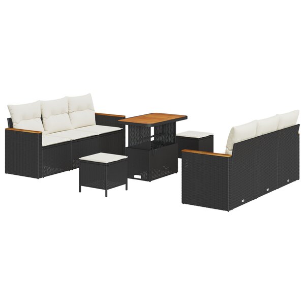 vidaXL Ensemble de canapé de jardin 9 pièces avec coussins noirs en poly rotin et acacia